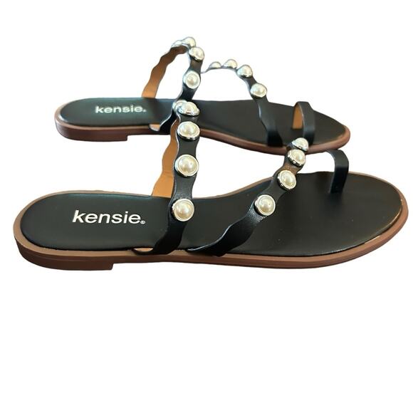 Kensie Pearl Studded Strap Black Toe Ring Sandals NEW Size 7.5 - Picture 5 of 11